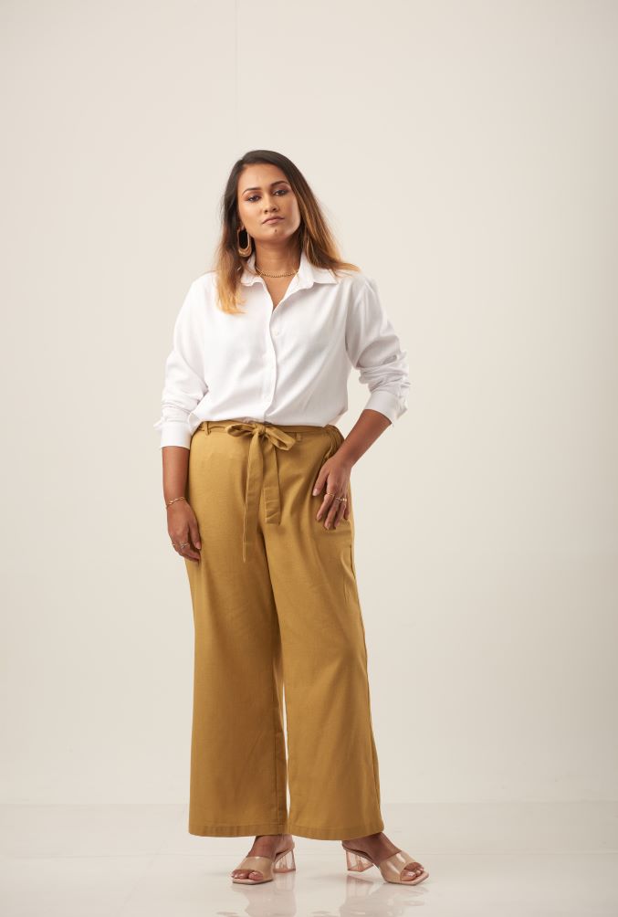 Tie waist wide leg pant